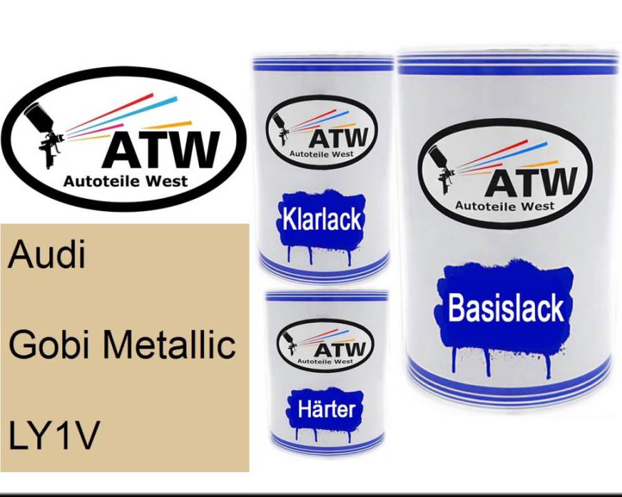 Audi, Gobi Metallic, LY1V: 500ml Lackdose + 500ml Klarlack + 250ml Härter - Set, von ATW Autoteile West.